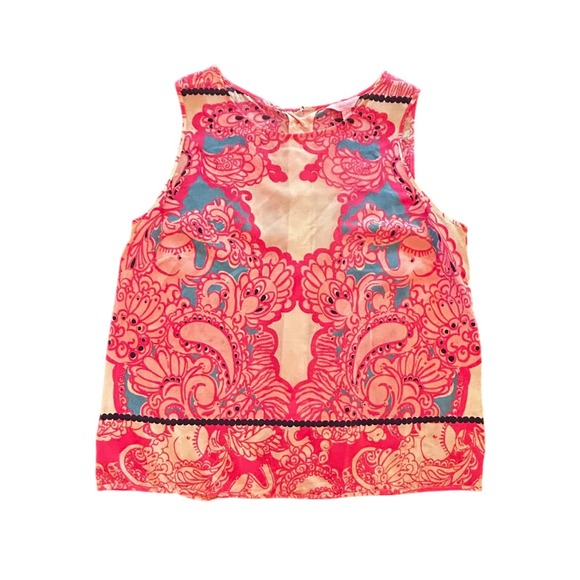 Lilly Pulitzer 100% Silk Tank Top Sleeveless Pink Blue Print Blouse Womens Large - Picture 3 of 7
